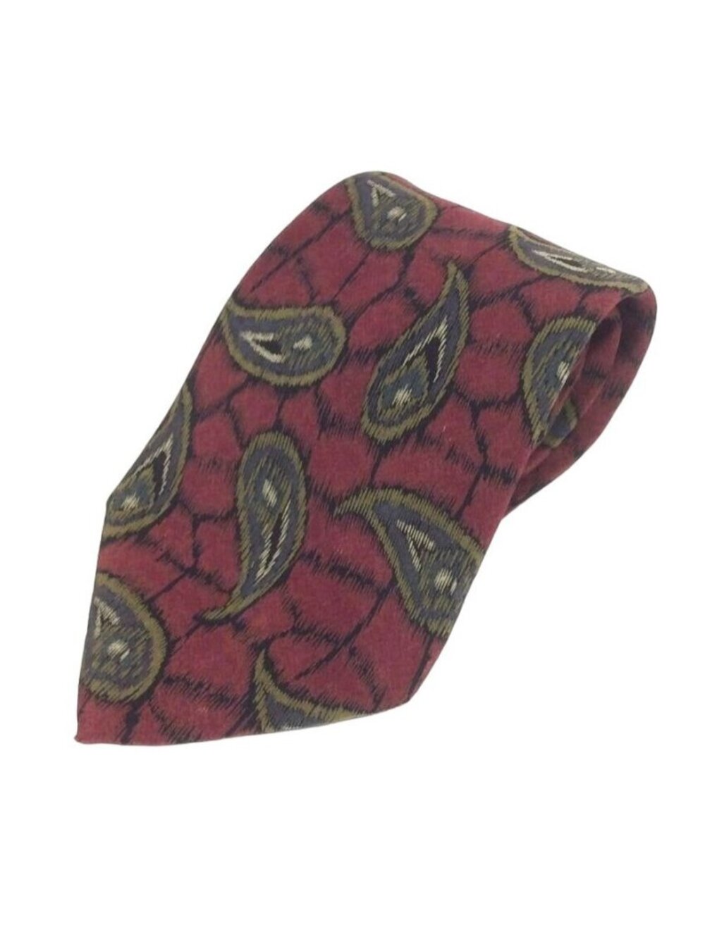 Karl Lagerfeld Mens Silk Neck Tie Red Olive Paisley Made In Italy